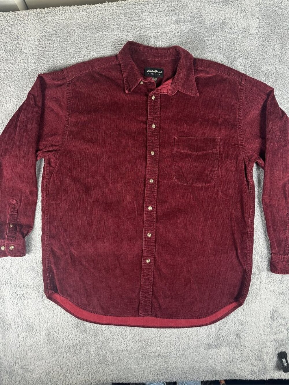 Eddie Bauer Men's XL Tall Burgundy Corduroy Long Sleeve Button Down Shirt